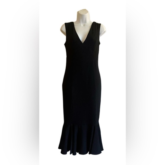 MARINA Dresses & Skirts - MARINA Black V-Neck Midi Dress w/ Fishtail Hem